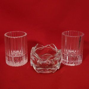 Clear Glass Paneled Ribbed Flower Petal Votive Tealight Candle Holder Set of 3